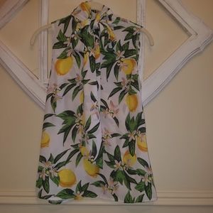 NY & CO. Lemon Print Pussybow Top Size XS